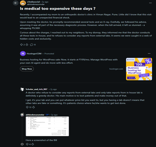 User sharing experience about medical inflation in India